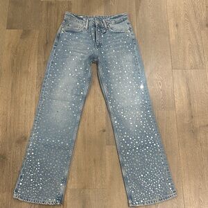 Zara Blue Jeans with Silver Dot Pattern New without tags